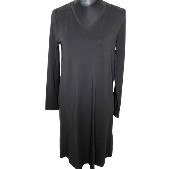 Eileen Fisher Stretch Dress Jersey Knit V Neck Long Sleeve New Black Size XS - Picture 1 of 11